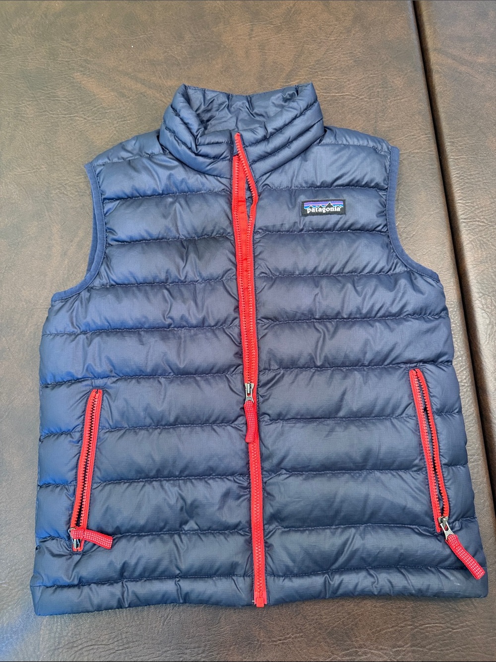 Patagonia Navy Puffer Vest with Red Trim